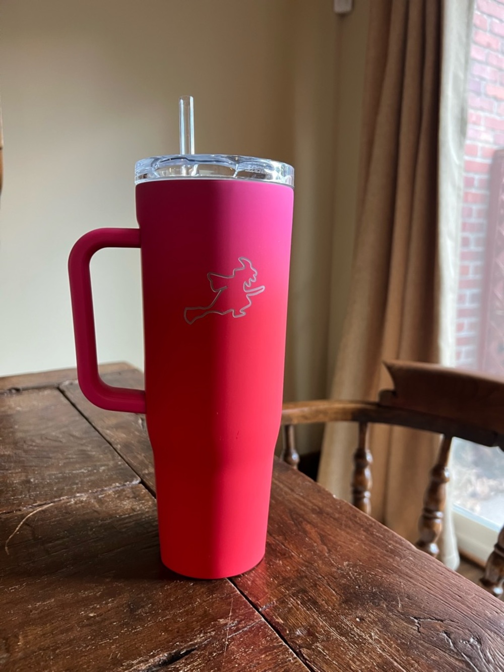 Corkcicle Insulated Red / Pink Travel Mug with Handle and Straw